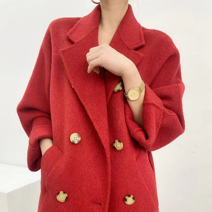 Women’s Double Breasted Wool Cashmere Long Winter Coat Korean Style