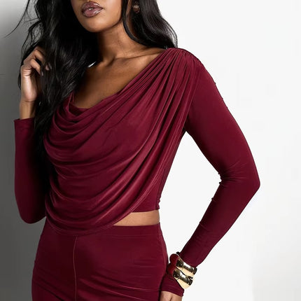 Women’s Casual Wide Leg Pants Set High Waist Breathable Swing Collar