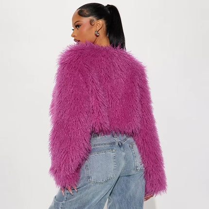 Europe Cross-Border Women's Autumn Sexy Fluffy Long Sleeve Cardigan Coat Top