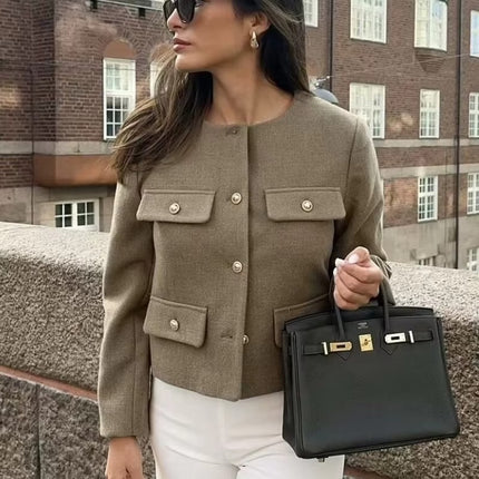 Women’s Vintage Short Coat 2024 Autumn Chic Long Sleeve Fashion Jacket